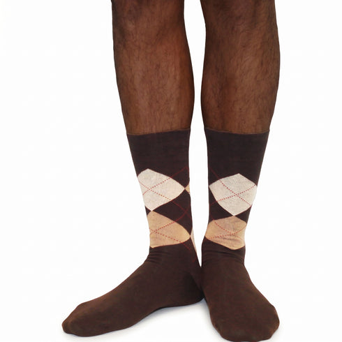 Dimi Socks Men's 95% Cotton Plaid BROWN