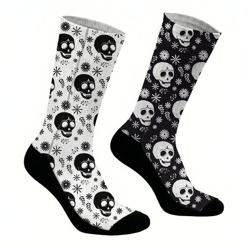 Κάλτσες #doyoudaresocks Digital Printed SuperSport Black & White Skulls (code 70035)