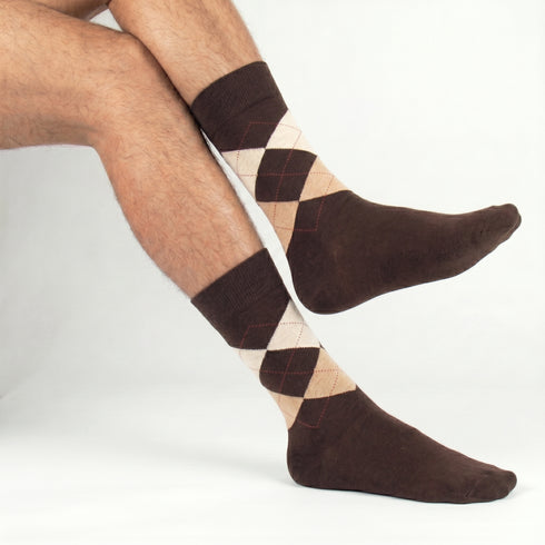 Dimi Socks Men's 95% Cotton Plaid BROWN