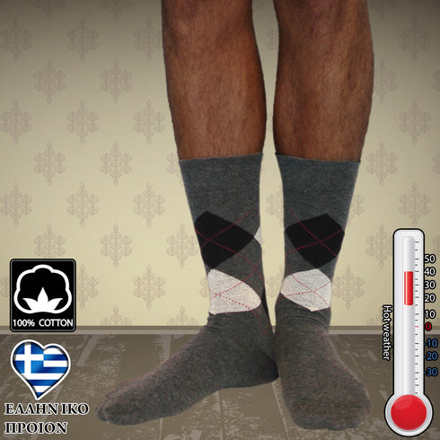 Κάλτσες Dimi Socks Ανδρικές 95% Βαμβακερές καρό ΑΝΘΡΑΚΙ