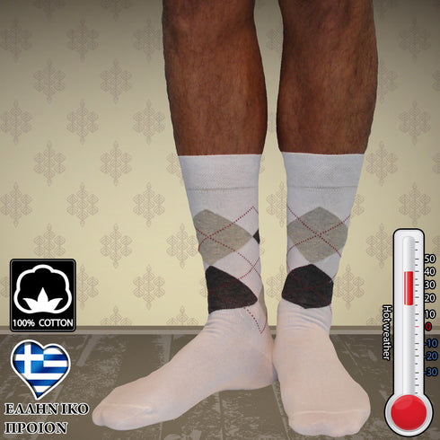 Κάλτσες Dimi Socks Ανδρικές 95% Βαμβακερές καρό ΛΕΥΚΕΣ