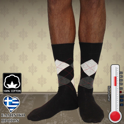 Κάλτσες Dimi Socks Ανδρικές 95% Βαμβακερές καρό ΜΑΥΡΕΣ