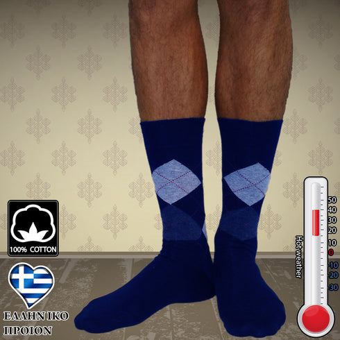 Κάλτσες Dimi Socks Ανδρικές 95% Βαμβακερές καρό ΜΠΛΕ