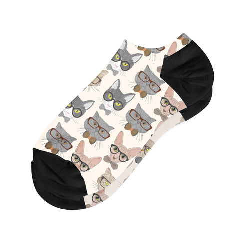 Socken #doyoudaresocks Digital bedruckte, tief ausgeschnittene Hipster-Katzen (Code 50090)