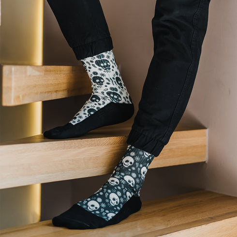 Κάλτσες #doyoudaresocks Digital Printed SuperSport Black & White Skulls (code 70035)